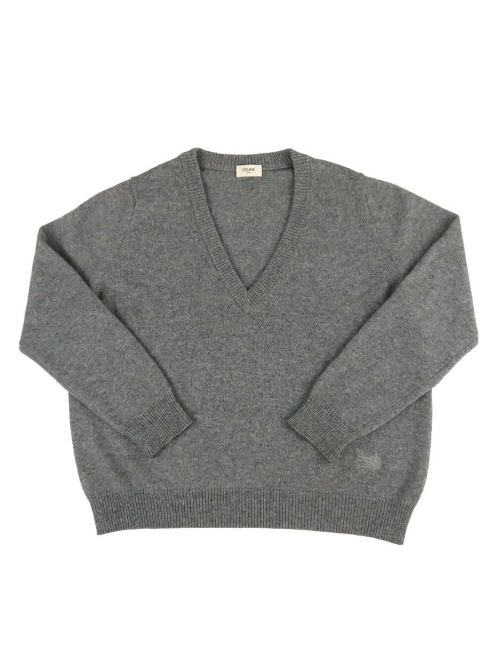 Celine V-neck Sweater Hedi Slimane Era Triomphe Embroidery Knit Gray Cashmere M
